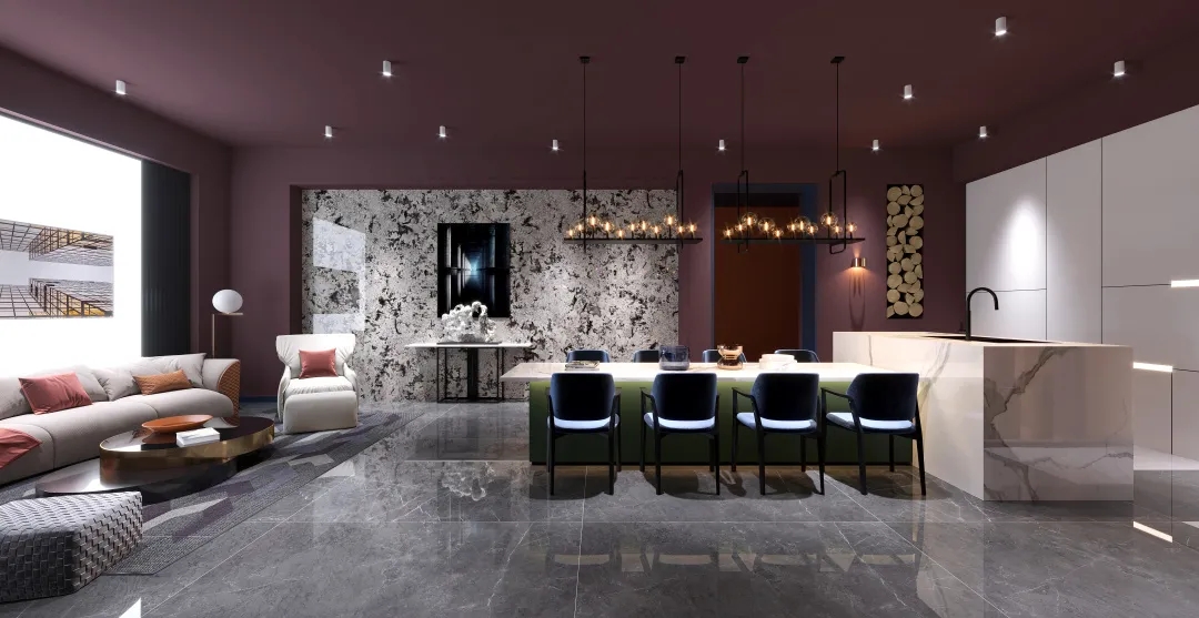 宏陶瓷砖和地砖混搭厨房效果图