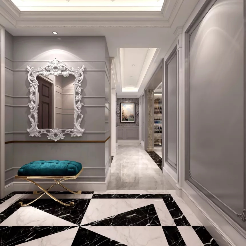 宏陶瓷砖和地砖装修玄关和客厅效果图