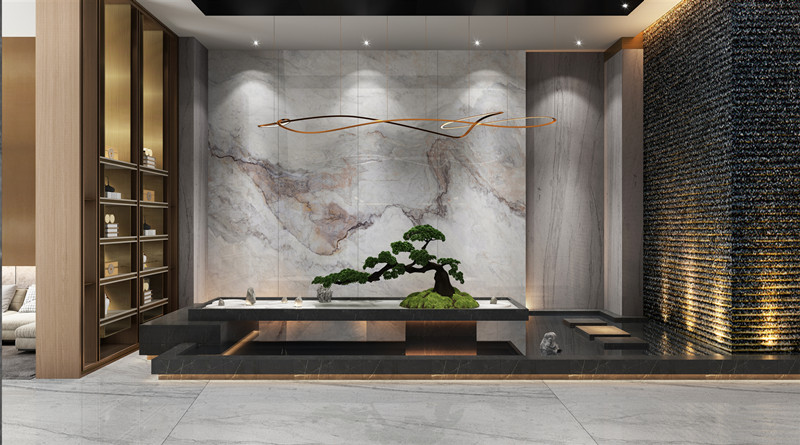 宏陶陶瓷岩板地砖背景墙装修效果图