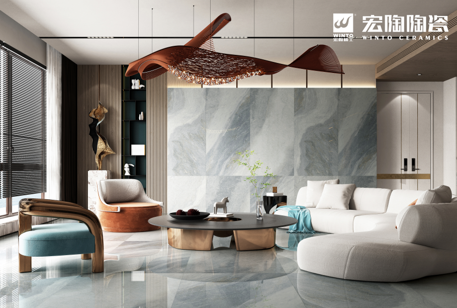 宏陶银河灰地砖装修效果