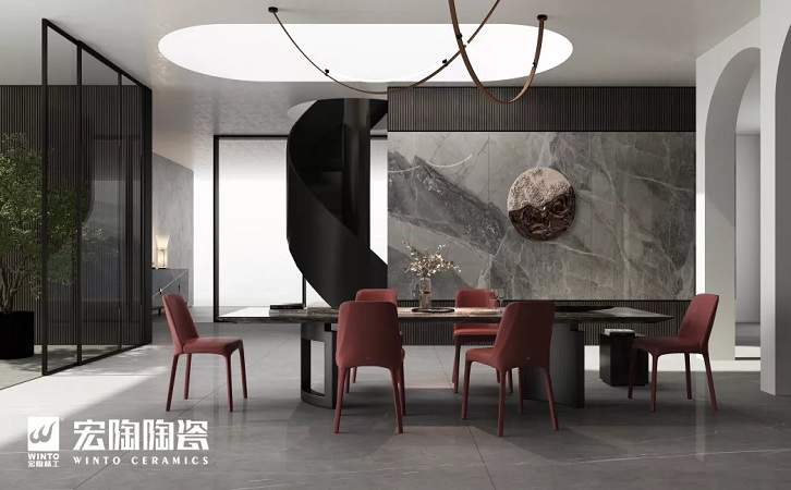 宏陶保加利亚灰岩板背景墙效果图