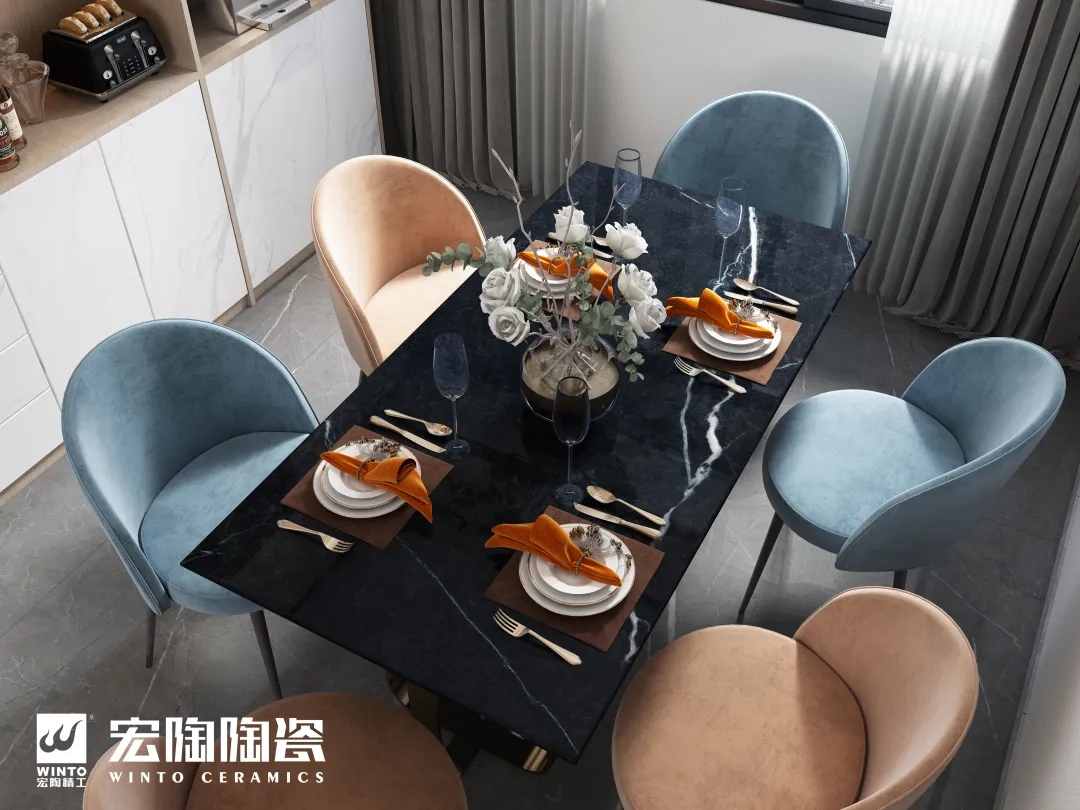 宏陶岩板餐桌效果图